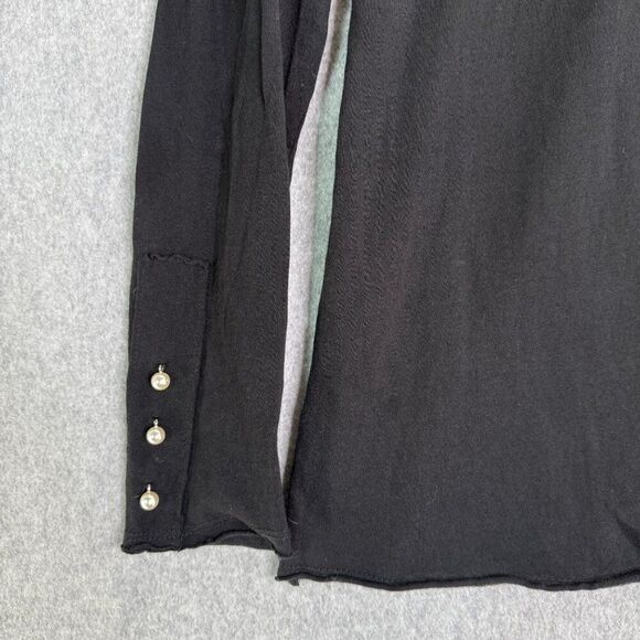 Michelle by Comune Medium Black Blouse‎ Pearl Button Long Sleeve Top Classic - Picture 2 of 13
